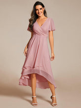 Elegant V-Neck Chiffon Wedding Guest Dress with Ruffle Sleeves